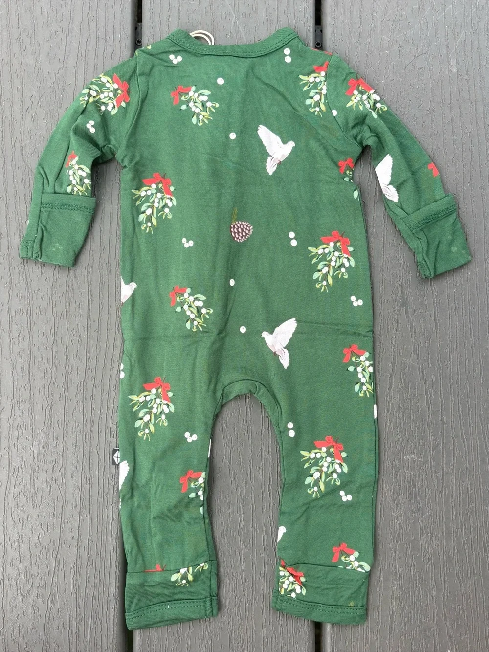 NWT Kyte Green Mistletoe Christmas Zip Romper